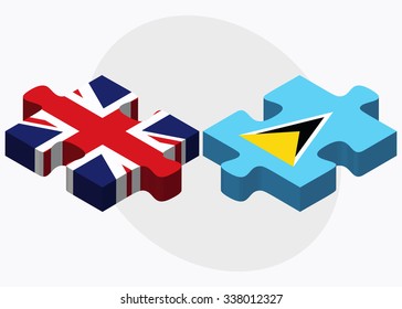 United Kingdom and Saint Lucia Flags in puzzle isolated on white background