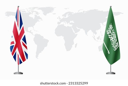 United Kingdom and Saudi Arabia flags for official meeting against background of world map. svg