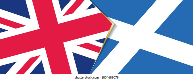 Banderas del Reino Unido y Escocia, dos banderas vectoriales símbolo de relación o enfrentamiento.