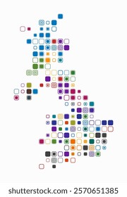 United Kingdom, shape of the country build of colored cells. Digital style map of the United Kingdom on white background. Large size rounded square blocks. Classy vector illustration.