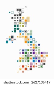 United Kingdom, shape of the country build of colored cells. Digital style map of the United Kingdom on white background. Large size square blocks. Artistic vector illustration.