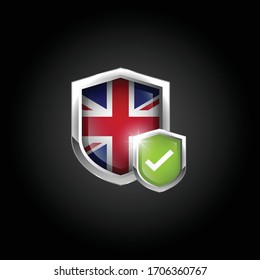 united kingdom shield and green check shield.