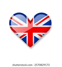 United Kingdom - Shiny Flag in the Form of Heart. Vector Illustration.