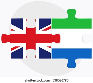 United Kingdom and Sierra Leone Flags in puzzle isolated on white background