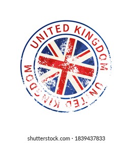 United Kingdom sign, vintage grunge imprint with flag isolated on white