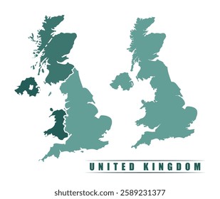 United Kingdom simple flat political map with states border