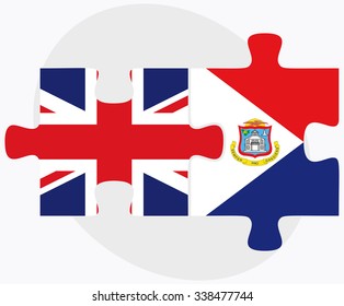 United Kingdom and Sint Maarten Flags in puzzle isolated on white background