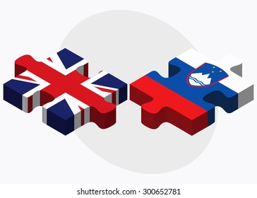 United Kingdom and Slovenia Flags in puzzle isolated on white background
