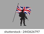 United Kingdom soldier with British flag, British soldier, United Kingdom flag, UK, United Kingdom, silhouette vector, warrior
