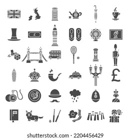 United Kingdom Solid Web Icons. Vector Set of England Glyphs.