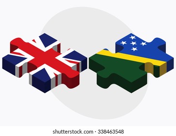 United Kingdom and Solomon Islands Flags in puzzle isolated on white background