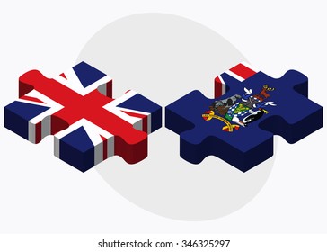 United Kingdom and South Georgia and the South Sandwich Islands Flags in puzzle isolated on white background