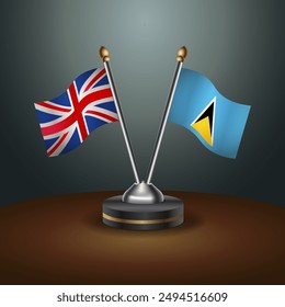 United Kingdom and ST. Lucia table flags mark the relationship on a gradient background