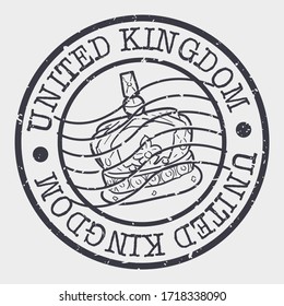 United Kingdom Stamp Postal. A Flag Silhouette Seal. Passport Round Design. Emblema Vector Icon Design Retro Travel.