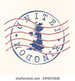 United Kingdom Stamp Postal. Map Silhouette Seal. Passport Round Design. Vector Icon. Design Retro Travel.