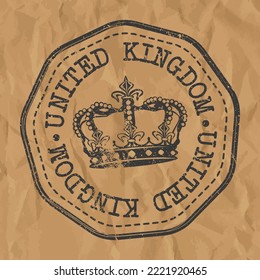 United Kingdom Stamp Travel Passport. Design Retro Symbol Country. Old Vintage Postmark.
