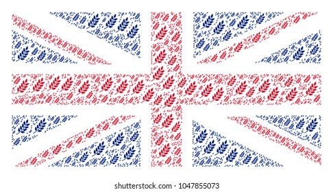 United Kingdom State Flag composition combined of leaf branch icons. Vector leaf branch elements are organized into conceptual United Kingdom flag composition.