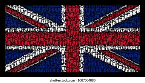United Kingdom State Flag concept made of candle pictograms on a dark background. Vector candle design elements are united into geometric British flag collage.