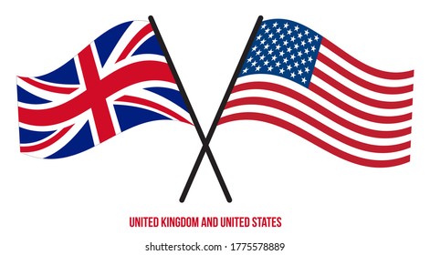 United Kingdom and United States Flags Crossed And Waving Flat Style. Official Proportion. Correct Colors.