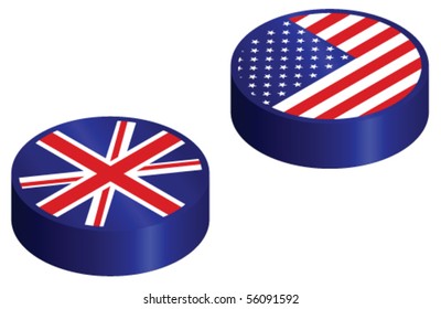 United Kingdom and United States glossy flag buttons
