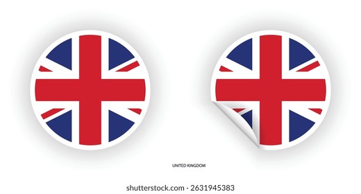 United Kingdom sticker flag in circle shape and circle peeled shape on white background. United Kingdom flag icon in circular form	
