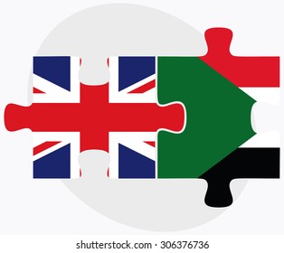 United Kingdom and Sudan Flags in puzzle isolated on white background
