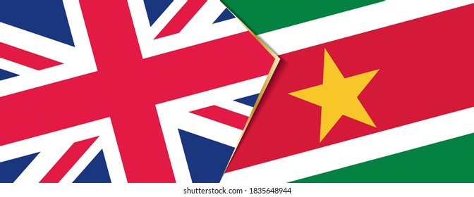 United Kingdom and Suriname flags, two vector flags symbol of relationship or confrontation.