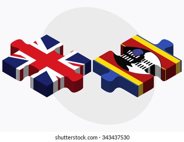 United Kingdom and Swaziland Flags in puzzle isolated on white background