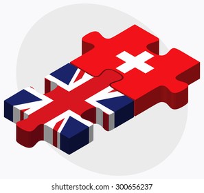 United Kingdom and Switzerland Flags in puzzle isolated on white background
