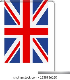 United Kingdom table flag. Metal flagpole. National flag of United Kingdom vector illustration