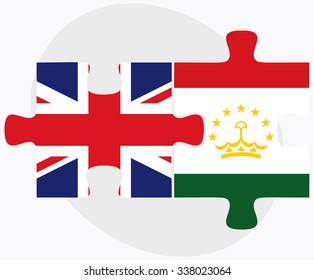 United Kingdom and Tajikistan Flags in puzzle isolated on white background