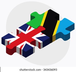 United Kingdom and Tanzania Flags in puzzle isolated on white background