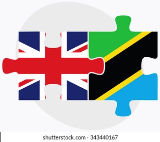 United Kingdom and Tanzania Flags in puzzle isolated on white background