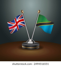 United Kingdom and Tanzania table flags mark the relationship on a gradient background
