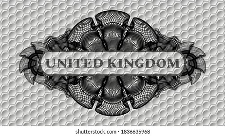 United Kingdom text inside Linear currency grey color style pattern realistic badge. Trendy fashionable background. Artistic illustration. 