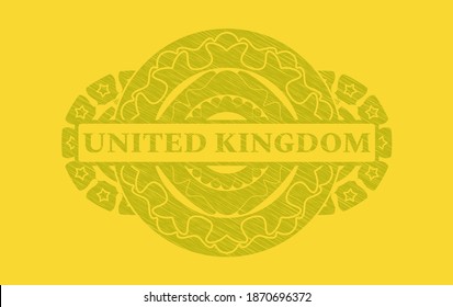 United Kingdom text inside Yellow stroke badge. Lemon handsome background. Vector illustration. 