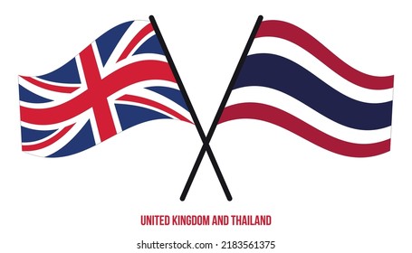 United Kingdom and Thailand Flags Crossed And Waving Flat Style. Official Proportion. Correct Colors.