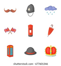 United Kingdom things icons set. Cartoon set of 9 United Kingdom things vector icons for web isolated on white background
