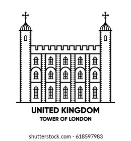 United Kingdom, Tower of London, vector travel illustration, flat icon