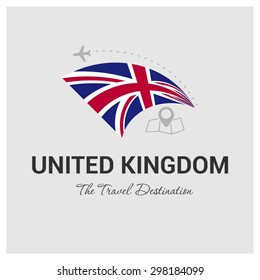 United Kingdom The Travel Destination logo - Vector travel company logo design - Country Flag Travel and Tourism concept t shirt graphics - vector illustration