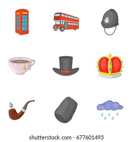 United Kingdom travel icons set. Cartoon set of 9 United Kingdom travel vector icons for web isolated on white background