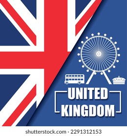 United kingdom travel postcard with silhouette of london Eye Vector