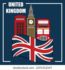 United kingdom travel postcard with traditional british objects Vector