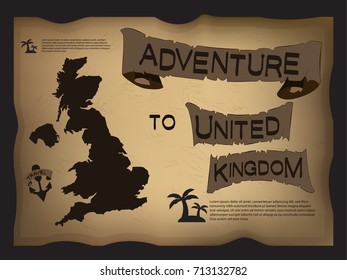 united kingdom treasure map, adventure and vacation concept