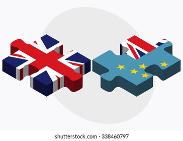 United Kingdom and Tuvalu Flags in puzzle isolated on white background