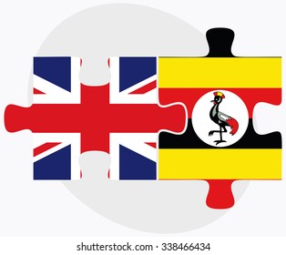 United Kingdom and Uganda Flags in puzzle isolated on white background