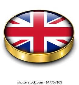 United Kingdom; UK flag 3D button, vector. 