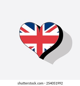 United Kingdom or UK flag in heart shape with long shadow.EPS10 svg