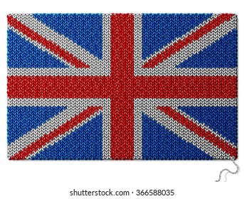 United Kingdom (UK) flag of knitted fabric. Fragment of knitwear in shape of national british flag. Vector illustration