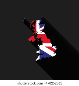 United Kingdom, UK, flag map flat design, icon symbol isolated with long shadow, vector illustration